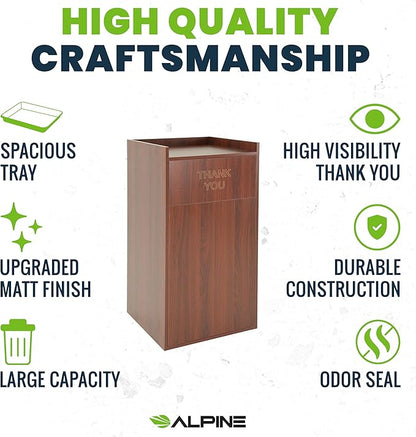 Alpine Restaurant Trash Can Cabinet - Commercial Trash Can 40 Gallon, Garbage Receptacle Indoor with Tray Holder for Restaurants, Cafeterias (Mahogany)