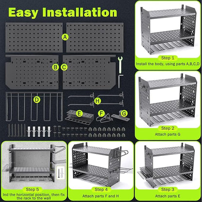 Wall Mount for EGO-Compatible Tools – 3-Layer Adjustable Garage Organizer 200lbs – Heavy Duty Hanger for Leaf Blower, Trimmer, Weed Eater (grey)