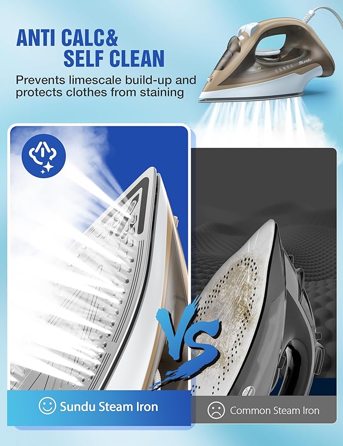 Large Irons Steamer for Clothes, 1500W Iron Non-Stick Ceramic Soleplate, 500 Microsteam Holes, Powerful Steam Iron, Auto shutoff, Self-Cleaning, 12.31oz Water Tank Ironing Clothes for All Fabrics