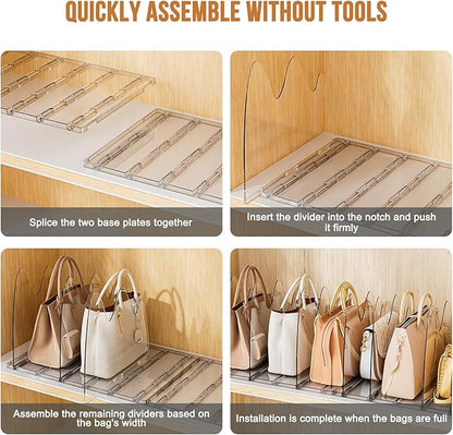 Bag & Purse Organizer for Closet, 2 Pack Adjustable Clear Handbag Storage Holder, Acrylic Shelf Dividers for Closet Organizers and Storage - Keep Carteras & Pocketbook Upright