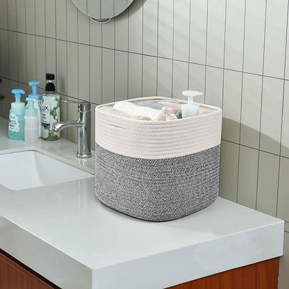 3 Pack Storage Cubes 11 Inch Cotton Rope Woven Baskets for Organizing Cube Bin Square Shelves Organizer,Classroom,Kids Toy Bins,Closet,Baby Nursery(Grey)