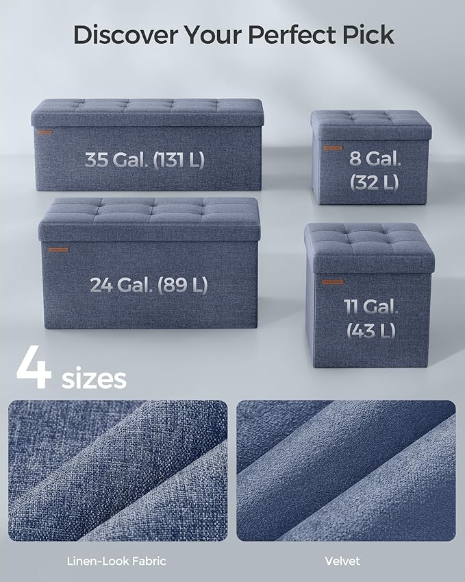 SONGMICS Mazie Collection - 30 Inches Folding Storage Ottoman Bench, Ottoman Foot Rest, End of Bed Bench, Storage Chest, Load 660 lb, for Living Room, Bedroom, Entryway, Misty Blue ULSF047Q01