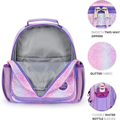 mibasies Toddler Backpack for Girls 2-4: Glitter Kids Backpacks for Girls - Preschool Kindergarten Backpack - Purple