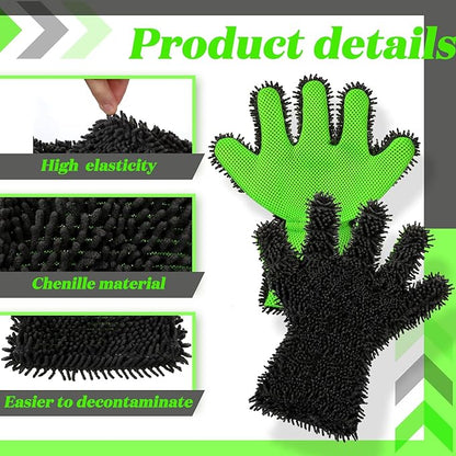 2 Packs Car Wash Mitt 5 Finger Microfiber Wash Mitts Car Dusting Gloves Double Sided Microfiber Cleaning Gloves Interior Exterior Auto Dusting Mitt for Car Detailing Without Scratch (Black and Black)
