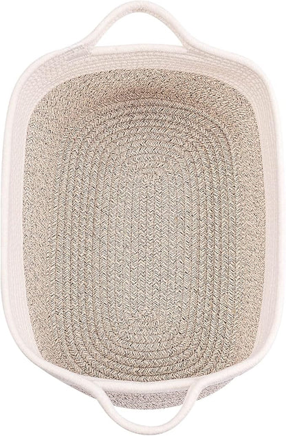 Medium and Large Woven Basket//With Handle, Used for Toys and Fabric Storage Basket used for Storing xl Storage Box, Decorative Storage Box Room 2pack (14L*10W*8.6H White Brown, 14Lx10Wx8.6H)