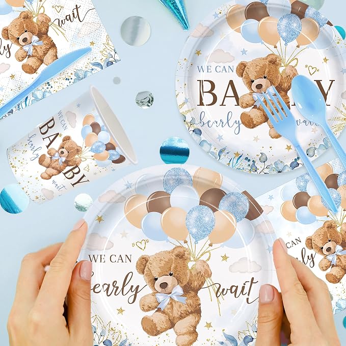 168pcs We Can Bearly Wait Bear Plates Napkins