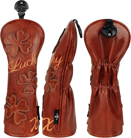 Golf Headcovers Golf Club Head Covers Four Leaf Clover Good Luck Charm - Clover Style Premium Leather Driver Fairway(FW) Wood Hybrid(UT) with Number Tags