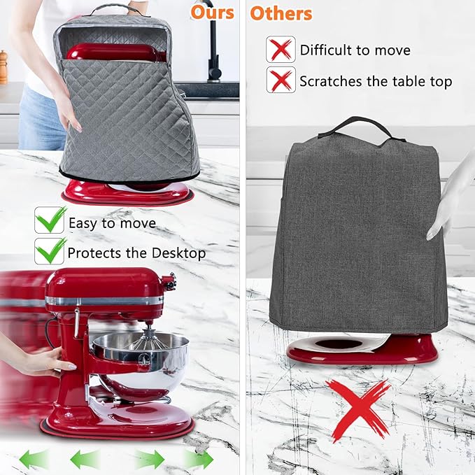 BAGSPRITE Stand Mixer Cover with Appliance Sliders Compatible with KitchenAid Mixer 6/7/8 Quart with Pockets for Kitchen Aid Accessories and Attachments