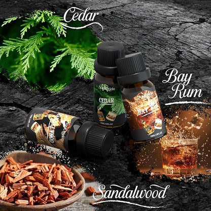 Gentleman Fragrance Oils Set, Essential Oil for Diffuser, Diffuser Oil, Use for Soap Candle Making, Sandalwood, Cedar, Rum, Leather, Smoky Oud, and Frankincense & Myrrh