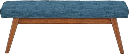 Amazon Basics Modern Haraden Upholstered Button-Tufted Bench, Blue, 16 x 44 x 17 in (Previously Rivet brand)