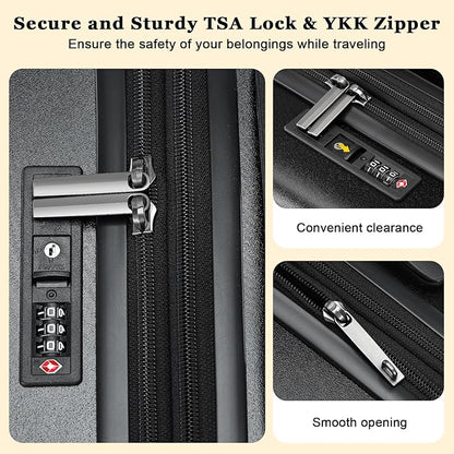 16 Inch Carry On Luggage Airline Approved, Expandable Lightweight ABS+PC Hard Shell Suitcases with 360° Spinner Wheels, TSA Lock, YKK Zippers (Black)