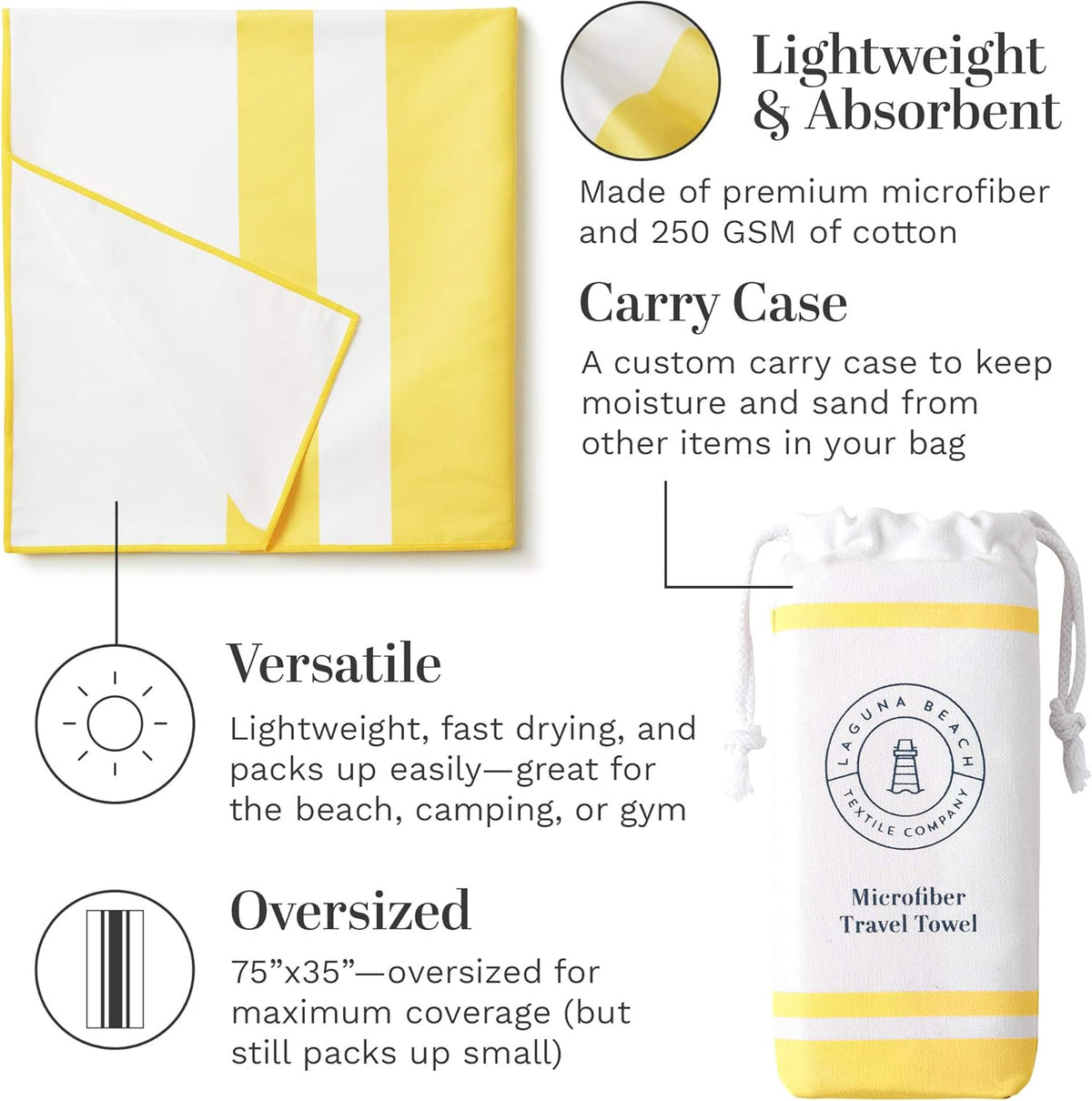 Laguna Beach Textile Co. Recycled Microfiber Quick Dry Beach Towel - Mojave Yellow