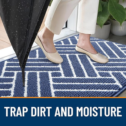 OLANLY Indoor Door Mat, 32x20 Inch, Dirt Resistant and Absorbent, Non-Slip Rubber Backing Floor Mats, Easy Clean Low-Profile Doormat for Entryway, Front Door, and Inside Entrance, Navy