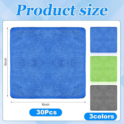 Tanlade Microfiber Cleaning Cloth 6"x6" Cleaning Rags Reasonable Kitchen Towels Microfiber Towels Cars Wash Dry Erase Cloth(Gray/Green/Blue,30 Pcs)