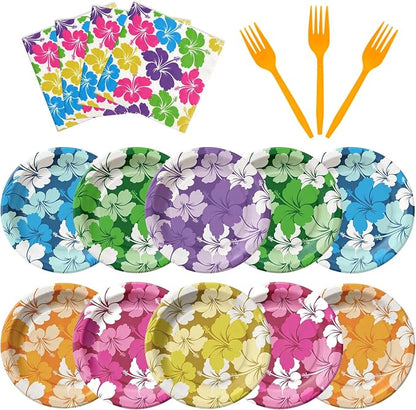 Hawaiian Luau Party Decorations, Tropical Hibiscus Tableware Set