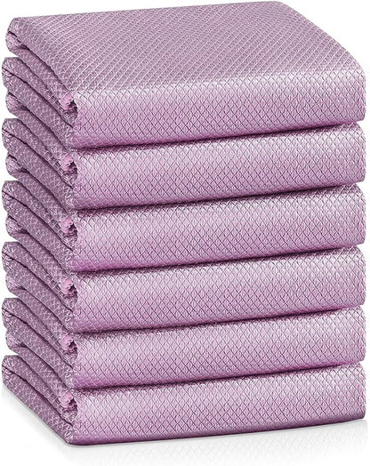 Easy Clean Fish Scale Nanoscale Cleaning Cloth,Streak Free Microfiber Glass Cleaning Cloths for Window Mirrors Windshields,Lint Free Microfiber Polishing Cleaning All-Purpose Towel Pack of 6(Purple)