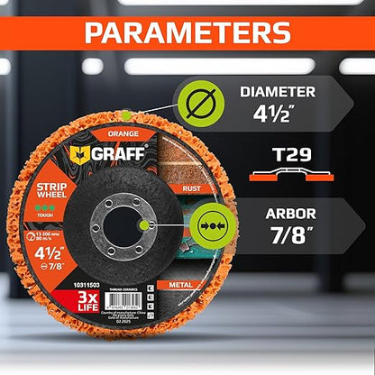 4.5 Inch Paint Stripping Disc - Rust Remover Wheel, Abrasive Discs Rust, Oxidation, Paint Remover Stripper Discs - Coarse Strip Discs 4 1/2 for Angle Grinder GRAFF 10 Packs (7/8" Arbor)