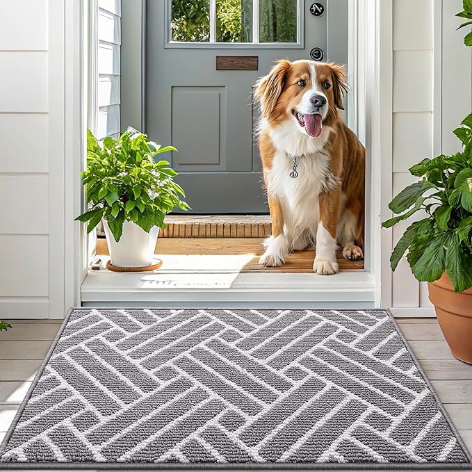 OLANLY Indoor Door Mat, 36x24 Inch, Dirt Resistant and Absorbent, Non-Slip Rubber Backing Floor Mats, Easy Clean Low-Profile Doormat for Entryway, Front Door, and Inside Entrance, Grey