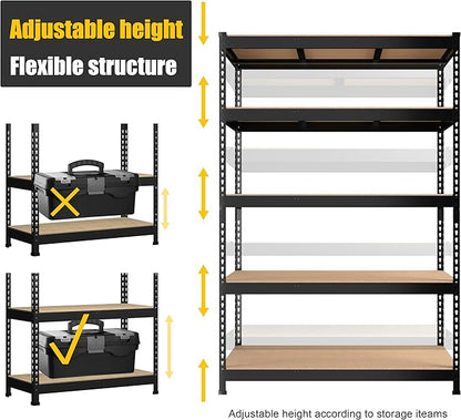 PrimeZone 48" x 24" x 72" Heavy Duty Storage Shelves - 5 Tier Adjustable Garage Storage Shelving, Metal Storage Utility Rack Shelf Unit for Warehouse Pantry Closet Kitchen, Black