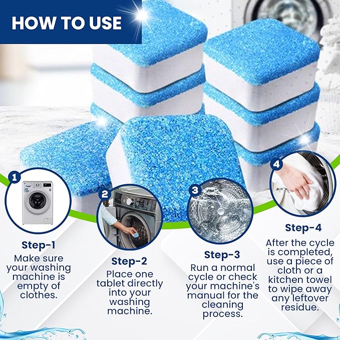 True Fresh Washing Machine Cleaner Tablets – 25-Pack Deep Cleaning for Front Loader, Top Load & HE Washers – Helps Remove Odor-Causing Residues, Pet Hair & Hard Water Buildup – Septic Safe