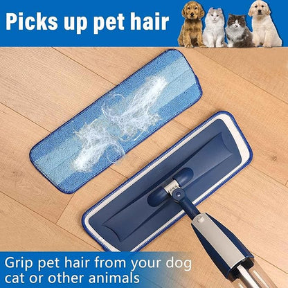 18 inch Mop Pads Refills, 3 Pack Microfiber Reusable Replacement Mop Pads Flat Replacements Heads for Wet Or Dry Floor Cleaning and Scrubbing, Blue Cloth
