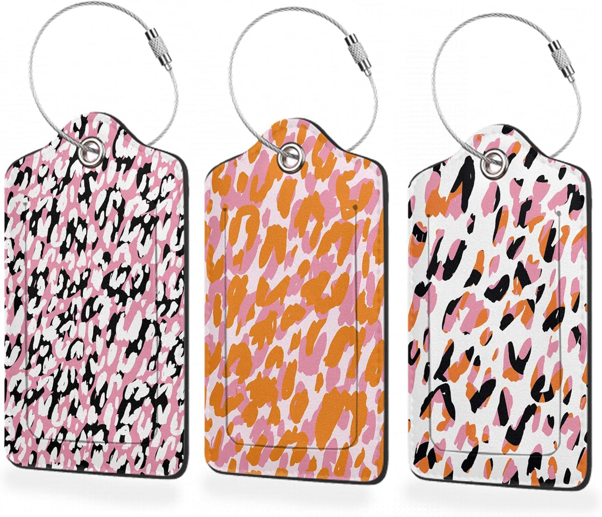 3 Pack Luggage Tag for Suitcase,Abstract Modern Leopard Leather Luggage Tags with Privacy Cover Name ID Label Identifiers Travel Bag Tags for Women Men Boys Girls