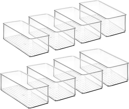 Hudgan 8 Pack Clear Plastic Drawer Organizers Set, Stackable Deep Drawer Organizer for Makeup Vanity and Desk, 2 Sizes Tall Bathroom Drawer Organizer