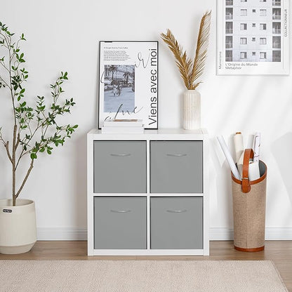 StorageWorks Gray Storage Cubes, 13x13 Storage Cube Bins with Handle, Cube Storage Organizer Bins for Shelves and Closet, Collapsible Storage Bins, 4-Pack