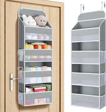 Yecaye Over The Door Organizer, Heavy Duty Hanging Organizers and Storage with 4 Large Capacity Pockets, Swing-Proof Behind The Door Storage for Bathroom Nursery Bedroom Dorm Closet, Grey