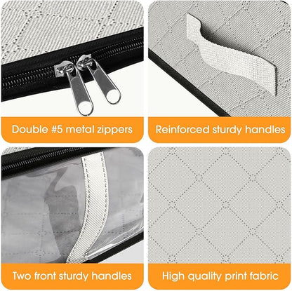 StorageRight Under Bed Storage Bins, 6-Pack 40L Foldable Fabric Storage Bags with Transparent Window, Breathable Organizer for Clothes/Blanket/Comforter/Quilt, White