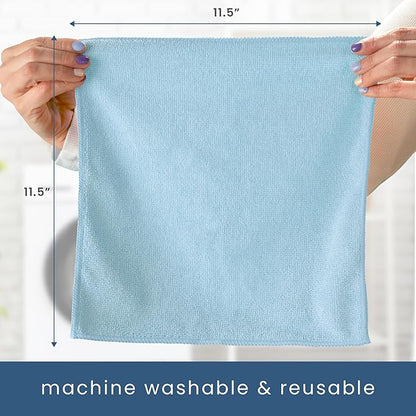 S&T INC. 200 Pack Microfiber Cleaning Cloth, Bulk Towels for Home, Reusable Microfiber Towels for Cars, Cleaning Rags, Light Blue, 11.5 Inches x 11.5 Inches, 200 Count