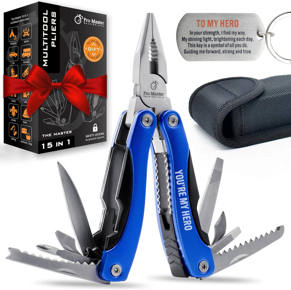 YOU ARE MY HERO Multitool 15-in-1 | Practical Gift for Dad Husband Grandpa Son, Engraved Multi Tool for EDC & Outdoors, Great Birthday Appreciation Gift from Daughter Son Wife, Unique Gadget for Men