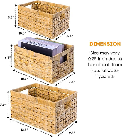 Set of 6 Wicker Storage Basket, Water Hyacinth Storage Baskets, Wicker Storage Baskets for Shelves (Combo 2 Sets SML)