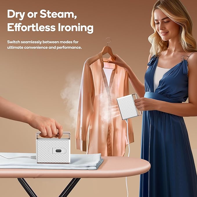 Newbealer Travel Steam Iron for Clothes, Global Voltage 100-240V Handheld Steamer, 293℉ Dry Ironing, Non-Stick Ceramic Soleplate, Horizontal & Vertical Steaming, Auto-off, Silicone Rest & Zipper Bag