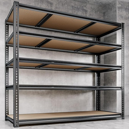 48"W Garage Shelving, 3050LBS Storage Shelves heavy duty, 5 Tier Metal Shelving Unit Adjustable Garage Shelves Heavy Duty Shelving for Warehouse,Commercial, Kitchen, 48" W × 24" D × 72" H, Black，2PCS