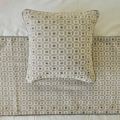 The HomeCentric King/Queen/Twin Grey Decorative King 90"x18" Bed Runner with Pillow Cover, Checkered, Beaded, Hand Embroidery Bed Scarf on Velvet Fabric - The Brick Effect