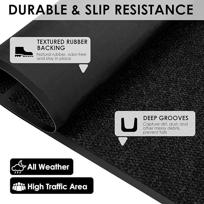 2′ x 10′ Front Door Mat Indoor Outdoor Entrance, Commercial Floor Mat Heavy Duty Dirt Trapper Entryway Doormat, Custom Size Non Slip Rubber Backing Welcome mat, Door Mat for High Traffic Area