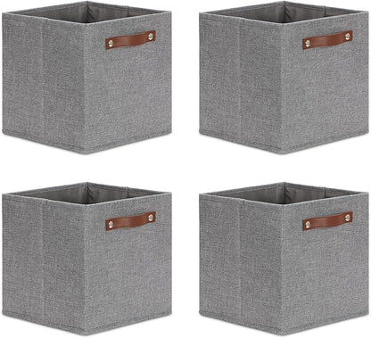 DULLEMELO 11x11 Cube Collapsible Fabric Storage Bins for Shelf Organizing, Toy Square Bins, Kids Clothes Closet Baskets Storage, for Bedroom, Living Room, Dorm(Gray-4 Pack)