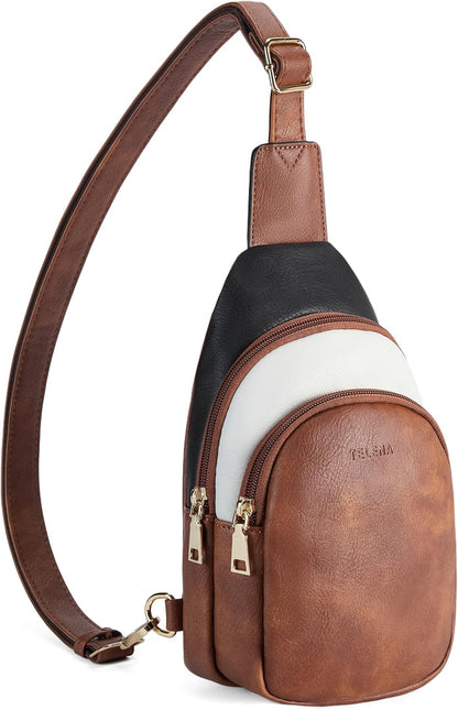 Telena Small Sling Bag for Women Leather Crossbody Fanny Packs Chest Bag for Women