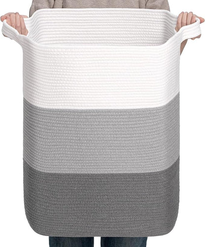 CLHMILY&Z 75L Laundry Basket Rectangular Grey Rope - 16x13x22 Inches - Dirty Clothes and Soft Storage Bin for Blankets, Toys, and Nursery Essentials