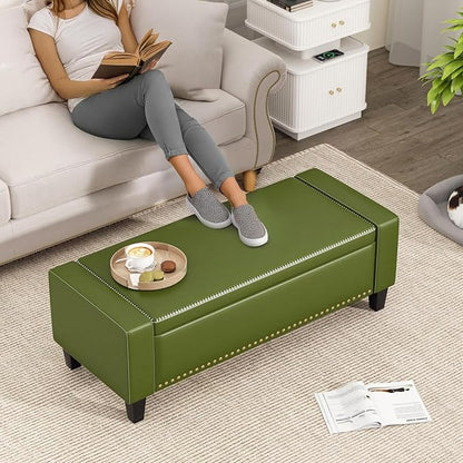 48.8" Storage Ottoman Bench Green | Faux Leather Bedroom Bench with Lift Top for Living Room & Bed End