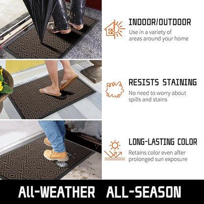 Yimobra Door Mat, Outdoor Indoor Entrance Welcome Mat, Heavy Entry Front Door Mat, Stain & Fade Resistant, Low Profile, Sturdy Rubber, Easy Clean Patio Floor Mat, Waterproof, 29.5 x 17, Brown