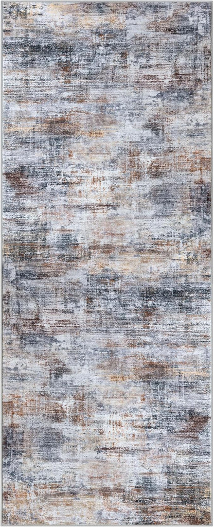 IOHOUZE Abstract Runner Rug 2x5 Ft Washable Runners for Hallways, Non Slip Kitchen Runner Soft Printed Faux Wool Entryway Runner Indoor, Modern Abstract Floor Carpet for Hall Bedroom, Orange Grey