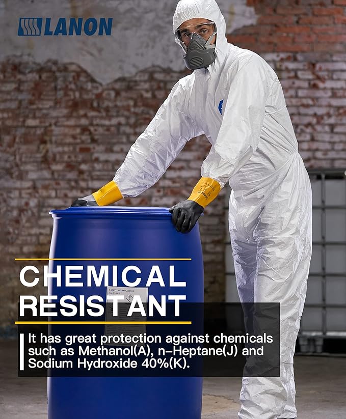 LANON PVC Chemical Gloves, Thick Rubber Work Gloves, Heavy-Duty, EN 374/388, Acid, Alkali and Oil, Non-Slip, XXL
