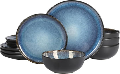 Gibson Elite Nardini 12 Piece Plates and Bowls Reactive Glaze Dishes Stoneware