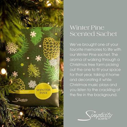Winter Pine Scented Sachets Pack of 3, Long-Lasting Scented Bags, Home Fragrance, Air Freshener & Deodorizer for Closet, Room, Drawer, or Cars, Made in USA