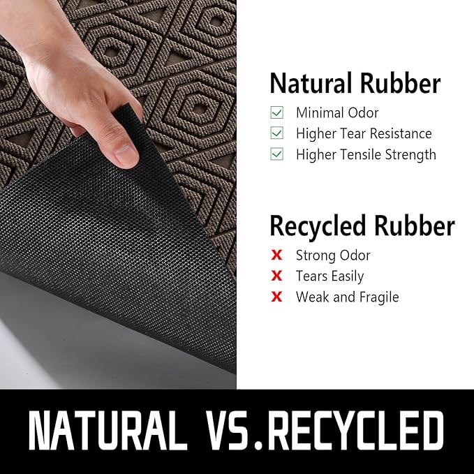 Yimobra Door Mat, Outdoor Indoor Entrance Welcome Mat, Heavy Entry Front Door Mat, Stain & Fade Resistant, Low Profile, Sturdy Rubber, Easy Clean Patio Floor Mat, Waterproof, 29.5 x 17, Brown