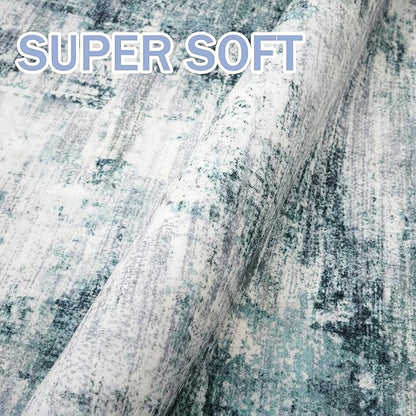 IOHOUZE Abstract Area Rugs 9x12 Ft Washable Large Rugs for Living Room, Non Slip Rubber Backed Dining Room Rug, Printed Faux Wool Rugs for Bedroom, Floor Carpet for Nursery Playroom, Sage Grey