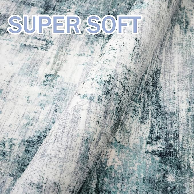IOHOUZE Abstract Area Rugs 8x10 Ft Washable Large Rugs for Living Room, Non Slip Dining Room Rug, Printed Faux Wool Rug for Bedroom, Floor Carpet for Office Nursery Playroom, Sage Grey