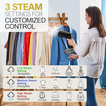 Steamer for Clothes, 1800W Fast Heat-up Clothes Steamer Handheld Garment Steamer with 3 Steam Settings, 380ml Water Tank, 9.8' Cord, Portable Travel Steam Iron for Removes Wrinkle Safe on All Fabrics